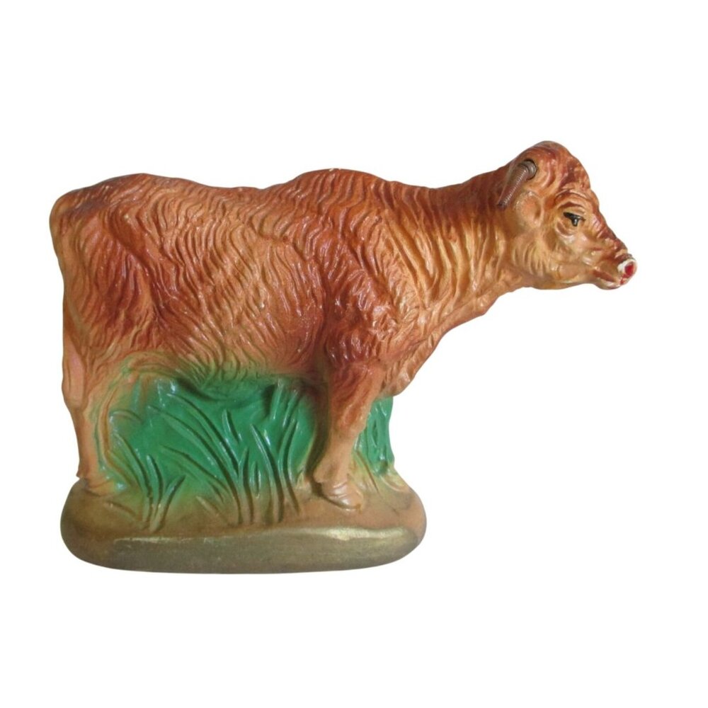 AS IS Vintage Nativity Cow Chalkware Figurine Decorative Collectible 3.5" Tall